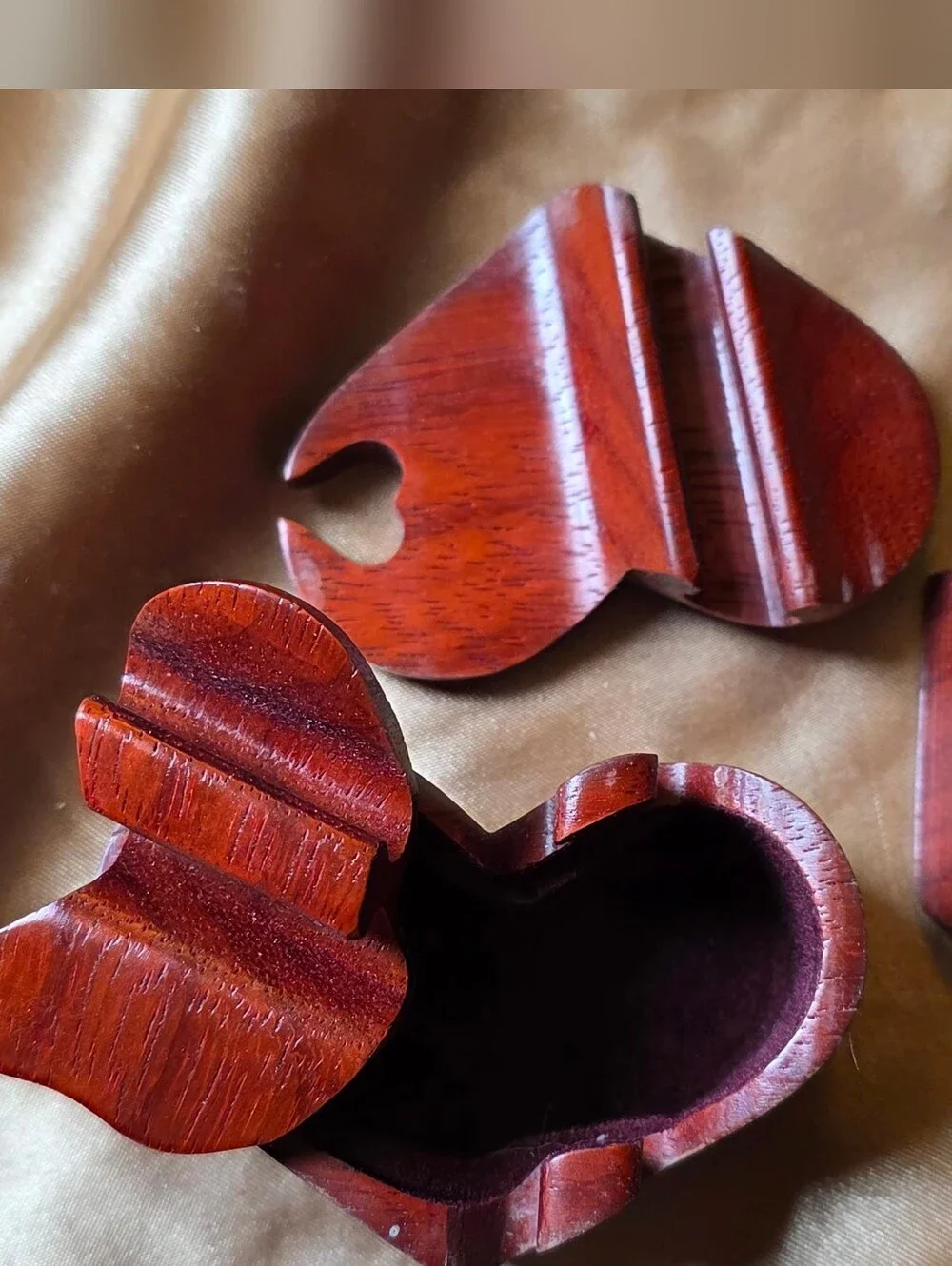 Unique Hand Carved Wooden Heart Puzzle Box - Deep Brown